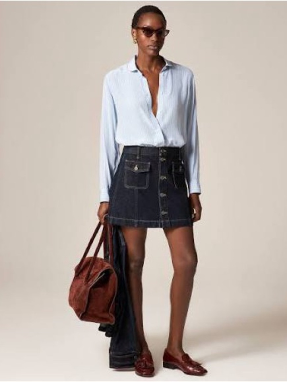Patch-pocket denim mini skirt in Rinse wash